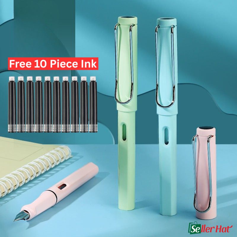 Premium Fountain Pen Set – 2 Elegant Fountain Pens + 10 Free Ink Cartridges