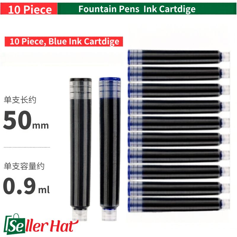 10 Pieces Blue Ink Cartridges - Standard Size for Fountain Pens