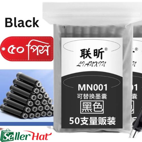 Fountain Pen 50 Pcs Black Ink Cartridge Mega Pack